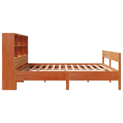 Wax Brown Solid Pine Bookcase Bed Frame 160x200cm - No Mattress