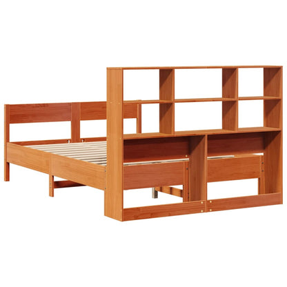 Wax Brown Solid Pine Bookcase Bed Frame 160x200cm - No Mattress