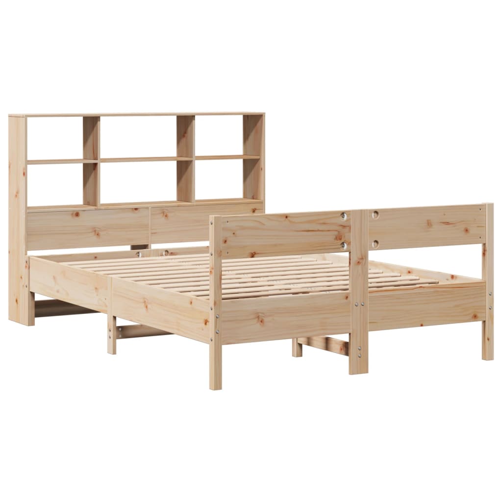 Solid Pine Wood Bookcase Bed Frame 140x200cm - No Mattress Included
