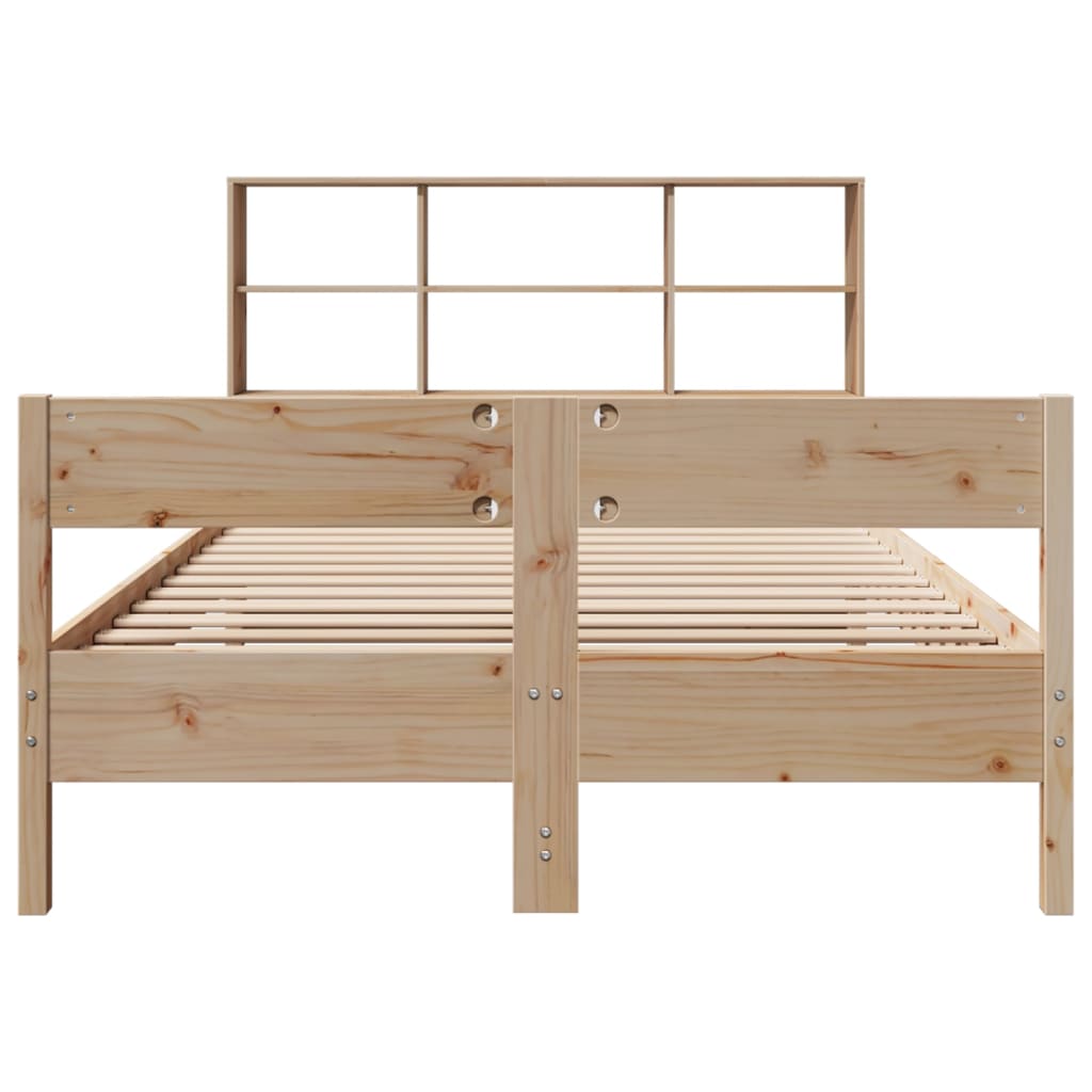 Solid Pine Wood Bookcase Bed Frame 140x200cm - No Mattress Included