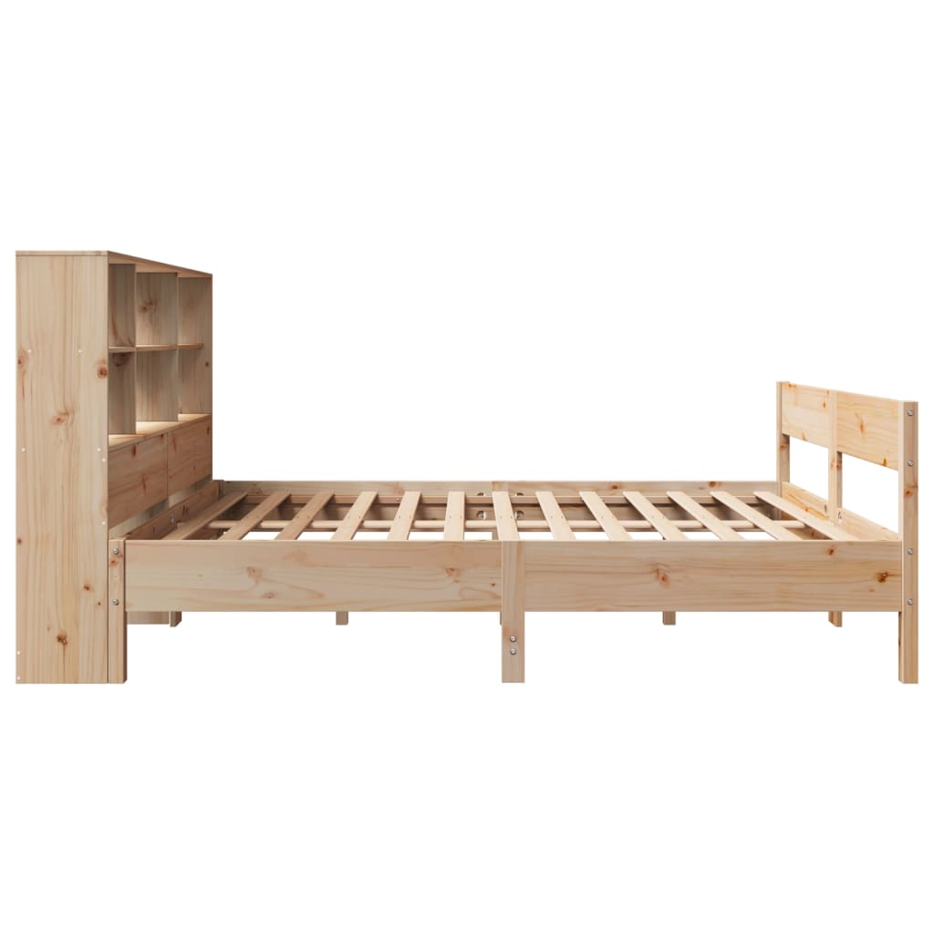 Solid Pine Wood Bookcase Bed Frame 140x200cm - No Mattress Included