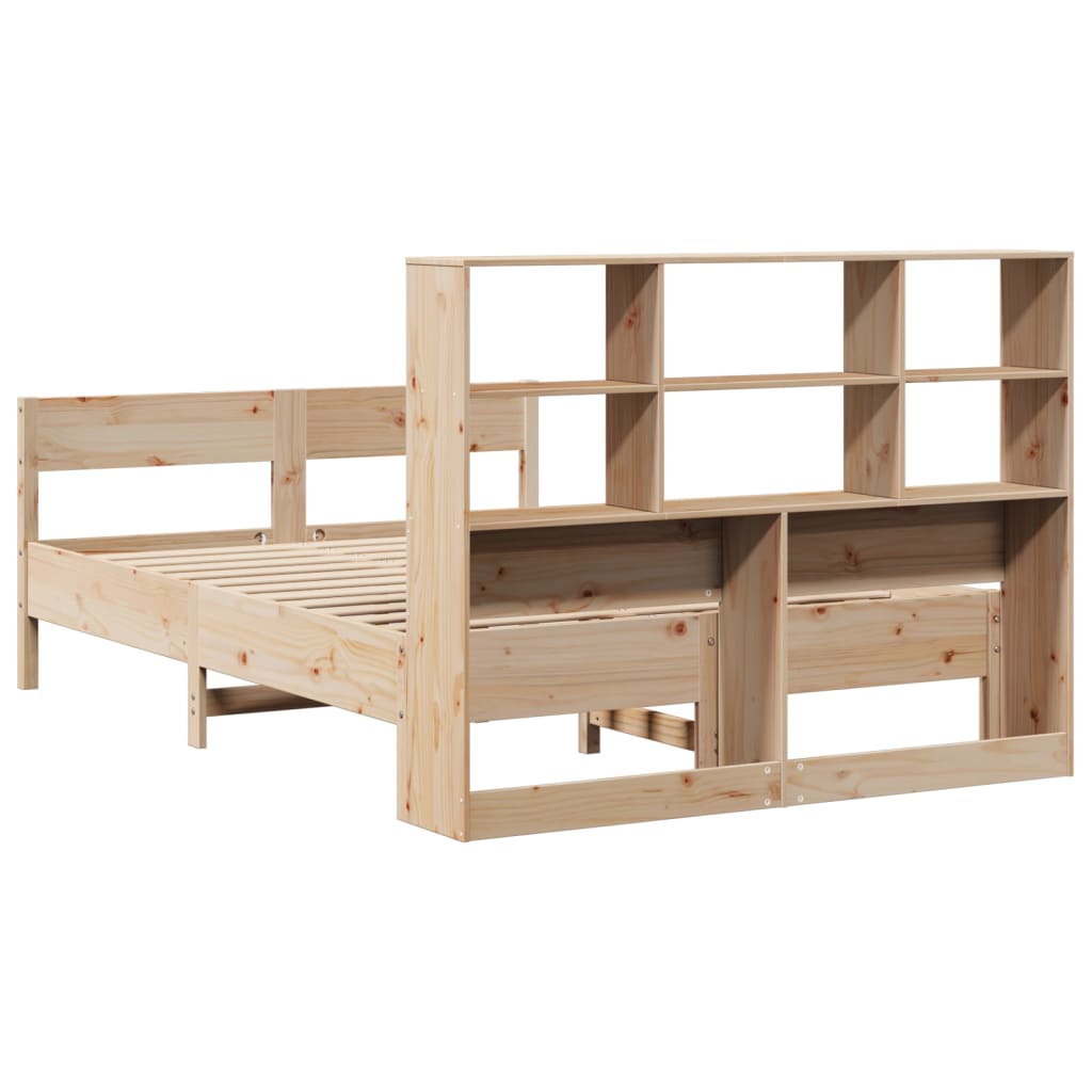 Solid Pine Wood Bookcase Bed Frame 140x200cm - No Mattress Included