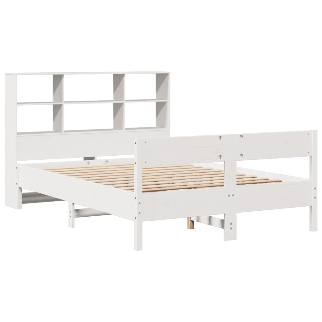 White Pine Solid Wood Bookcase Bed Frame 140x200cm - No Mattress