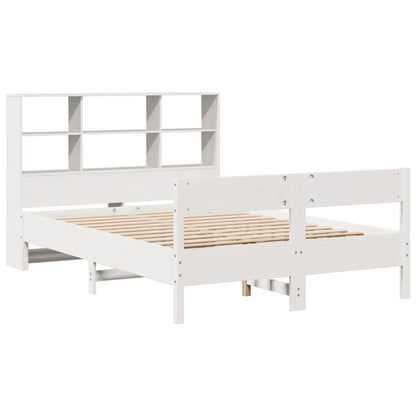 White Pine Solid Wood Bookcase Bed Frame 140x200cm - No Mattress