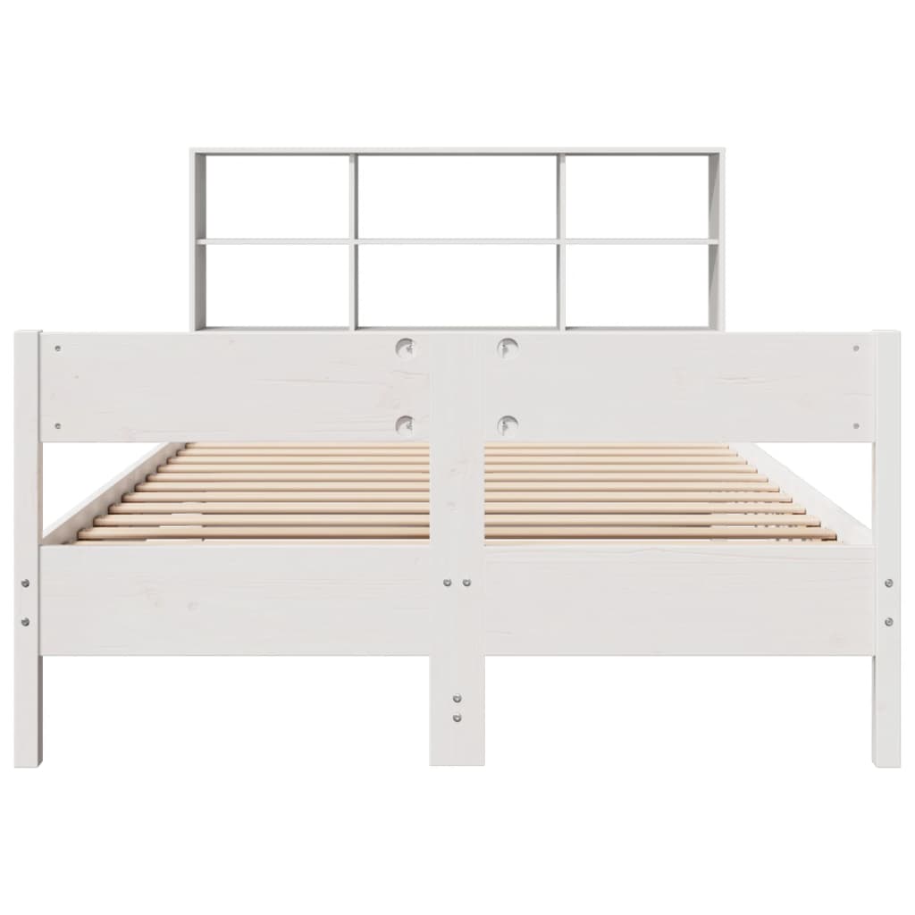 White Pine Solid Wood Bookcase Bed Frame 140x200cm - No Mattress