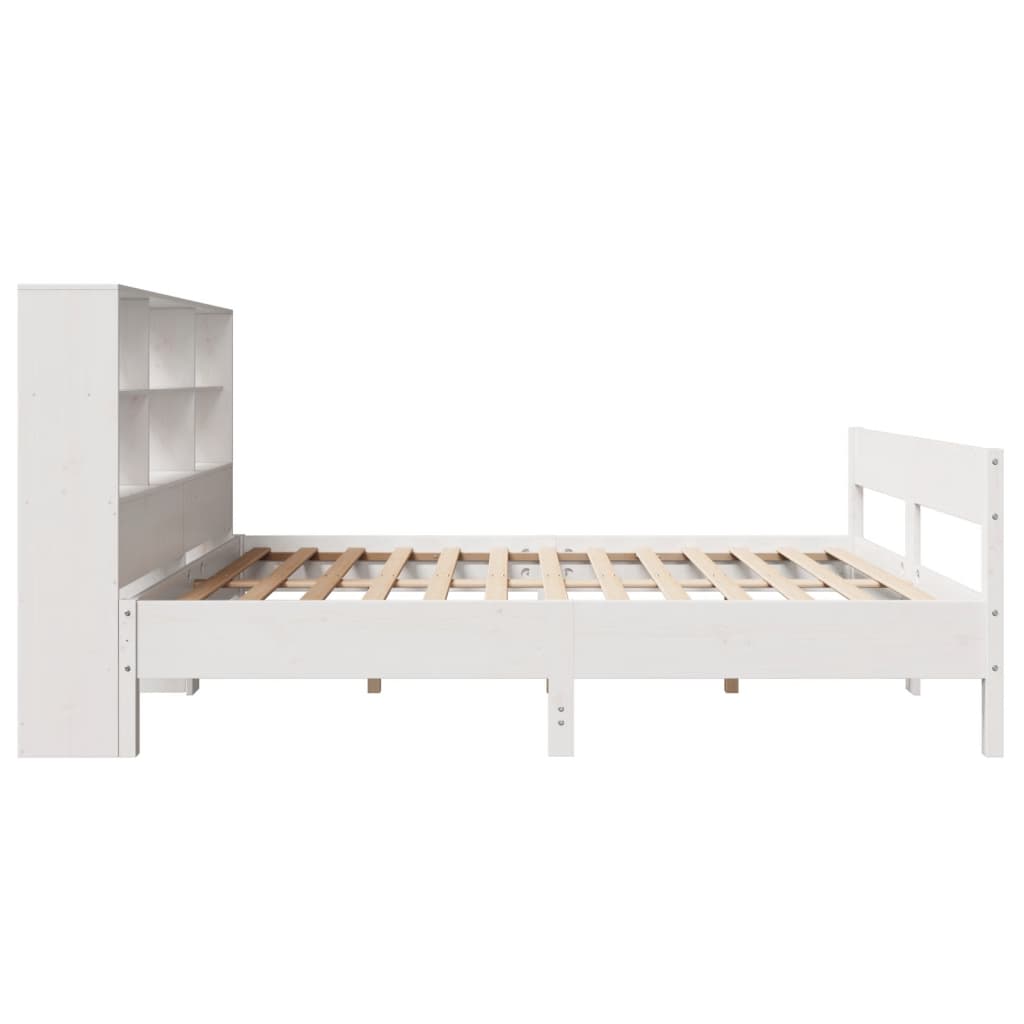 White Pine Solid Wood Bookcase Bed Frame 140x200cm - No Mattress