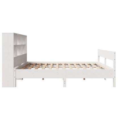 White Pine Solid Wood Bookcase Bed Frame 140x200cm - No Mattress