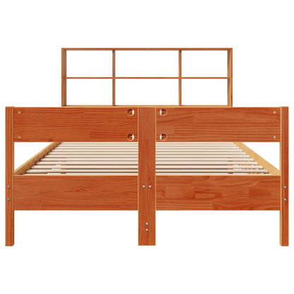 Solid Pine Wood Bookcase Bed Frame - Wax Brown 140x200cm