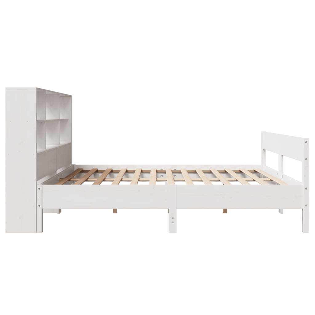 Solid Pine White Bookcase Bed Frame 120x200cm - No Mattress