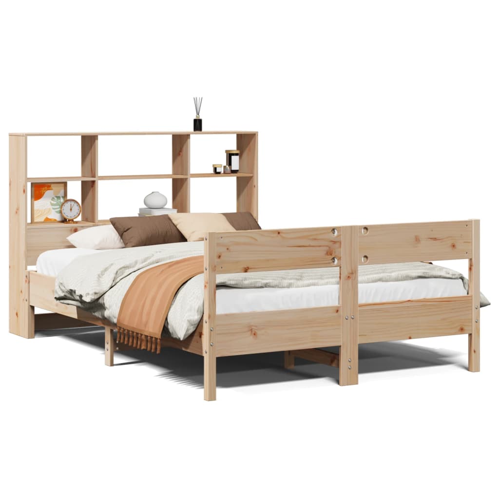 Solid Pine Bookcase Bed Frame 140x190cm - No Mattress Included