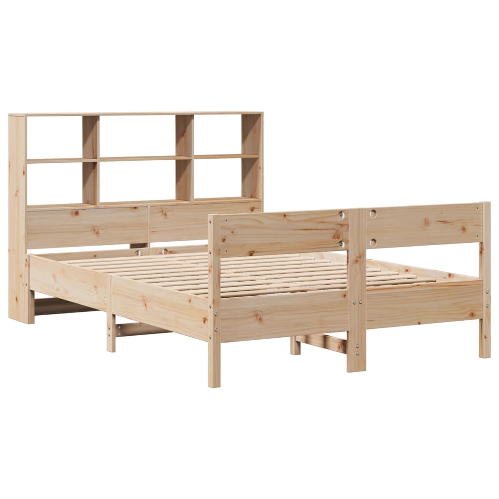 Solid Pine Bookcase Bed Frame 140x190cm - No Mattress Included