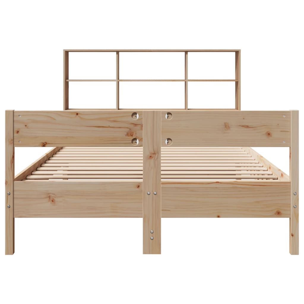 Solid Pine Bookcase Bed Frame 140x190cm - No Mattress Included