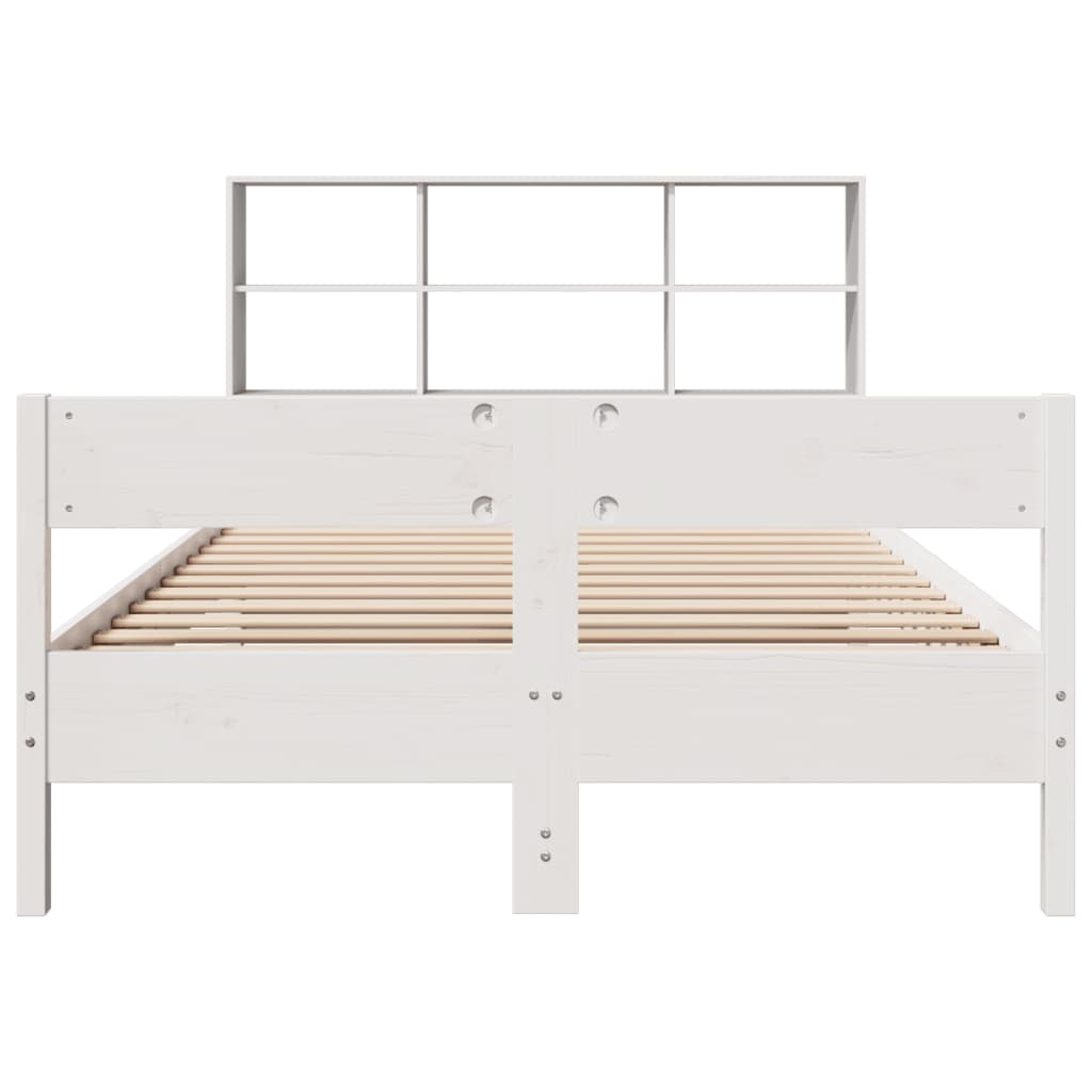 Solid Pine Wood White Bookcase Bed 140x190cm (No Mattress)