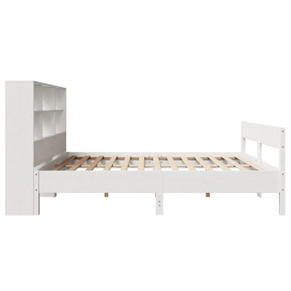 Solid Pine Wood White Bookcase Bed 140x190cm (No Mattress)