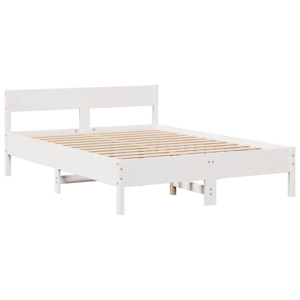 Solid Pine Wood White Bookcase Bed 140x190cm (No Mattress)