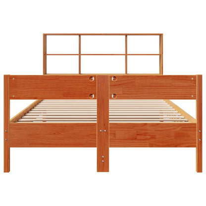Solid Pine Wax Brown Double Bookcase Bed Frame 135x190cm