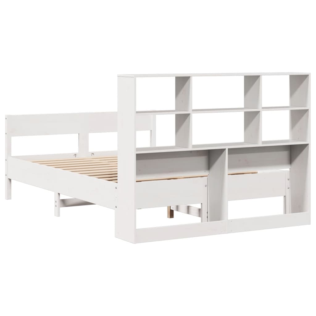Solid Pine White Bookcase Bed 120x190cm Small Double Frame Only
