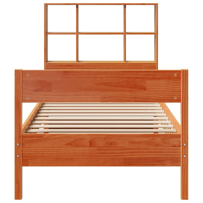 Wax Brown Solid Pine Small Single Bookcase Bed Frame 75x190 cm
