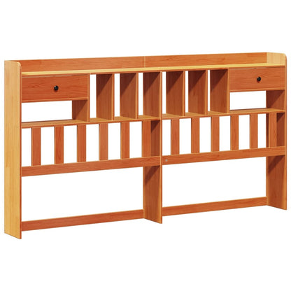 Solid Pine Wax Brown Bookcase Bed Frame 200x200cm - No Mattress