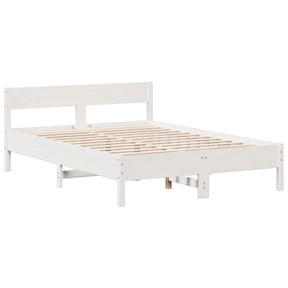 White Solid Pine Wood Bookcase Bed 160x200cm - No Mattress