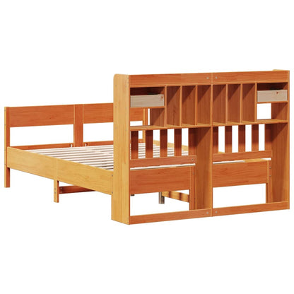 Solid Pine Bookcase Bed Frame Wax Brown 160x200cm (No Mattress)