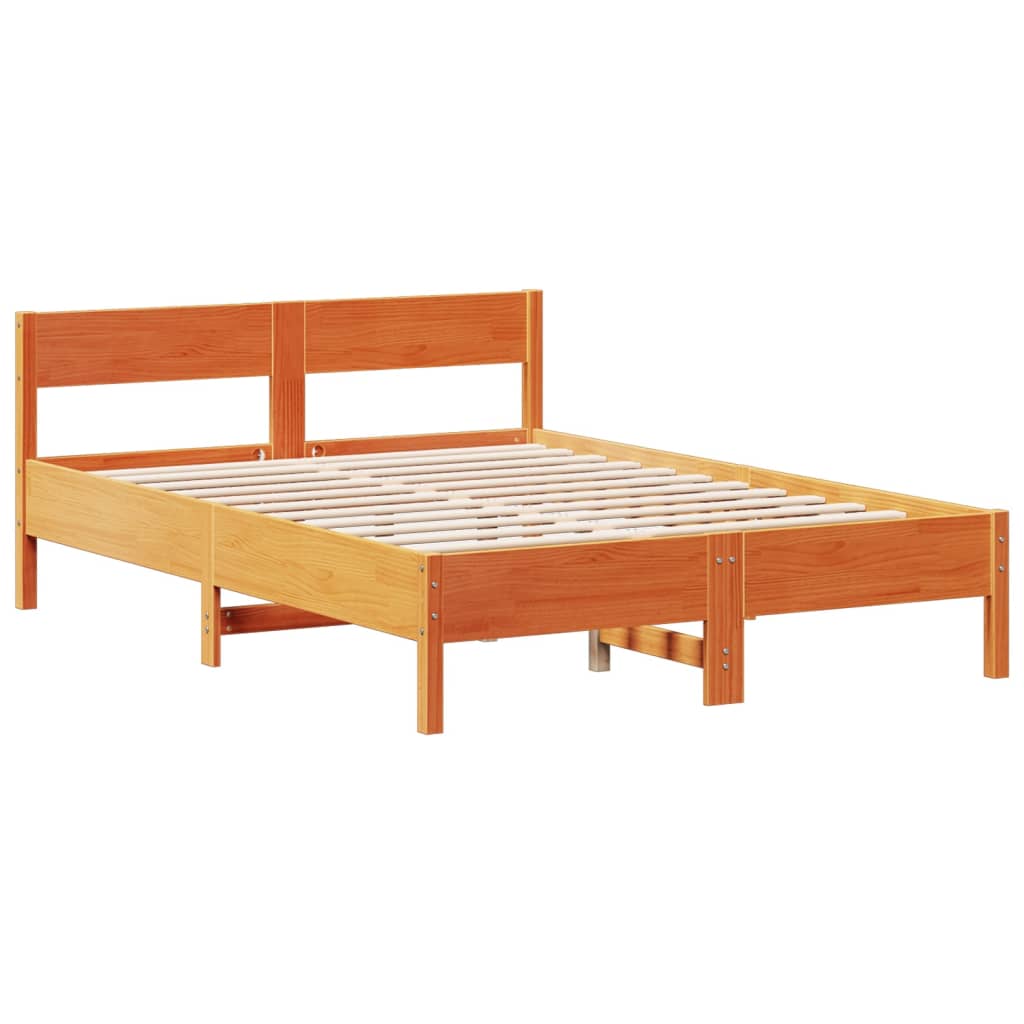 Solid Pine Bookcase Bed Frame Wax Brown 160x200cm (No Mattress)