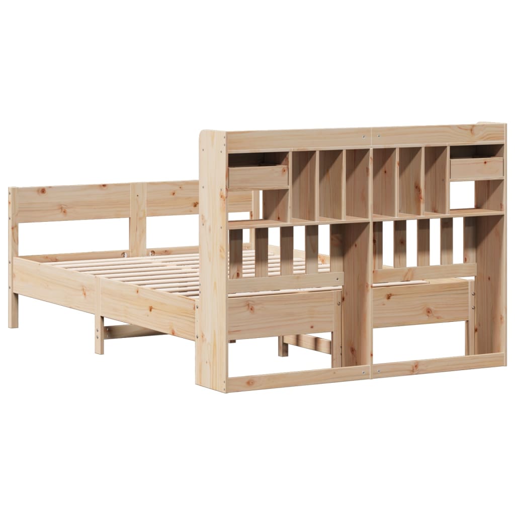 Solid Pine Wood Bookcase Bed Frame 140x200cm - No Mattress