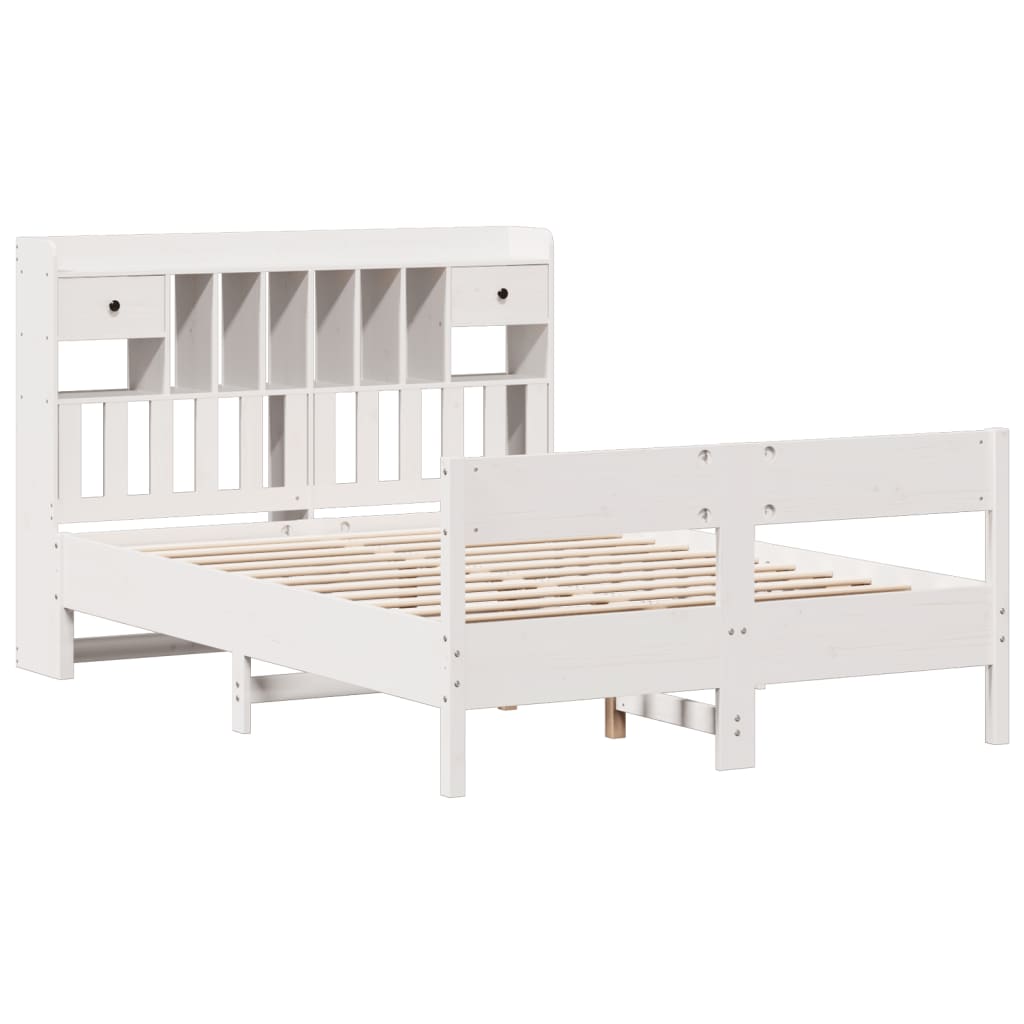 Solid Pine White Bookcase Bed 140x200cm - No Mattress Included