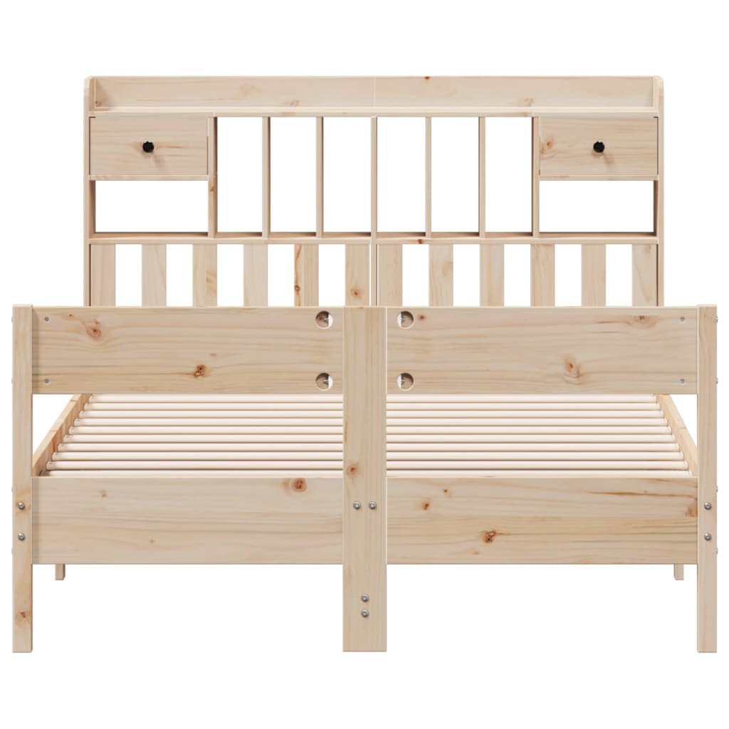 Solid Pine Wood Bookcase Bed Frame 140x190cm - No Mattress