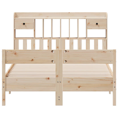 Solid Pine Wood Bookcase Bed Frame 140x190cm - No Mattress