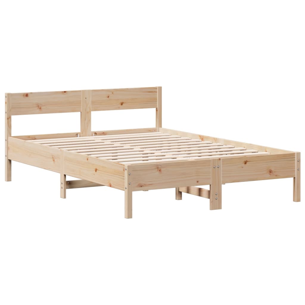 Solid Pine Wood Bookcase Bed Frame 140x190cm - No Mattress
