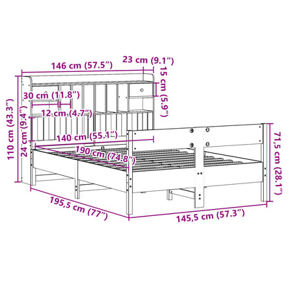 Bookcase Bed without Mattress Wax Brown 140x190cm Solid Wood Pine