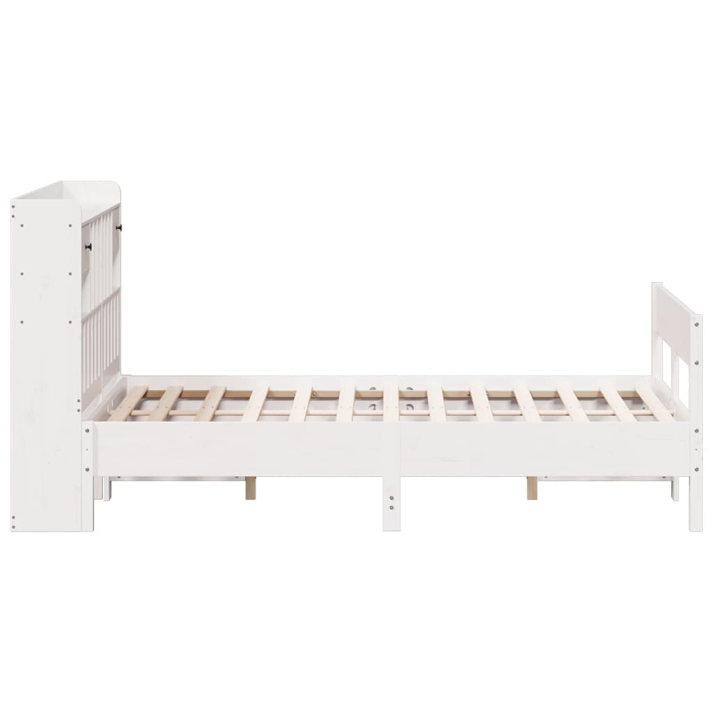 Solid Pine White Bookcase Bed Double 135x190cm - No Mattress