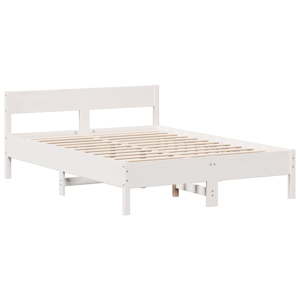 Solid Pine White Bookcase Bed Double 135x190cm - No Mattress