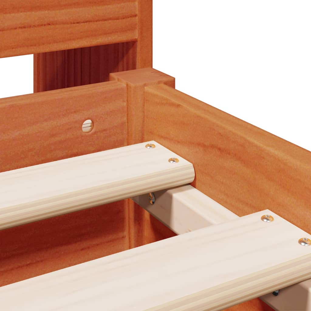 Wax Brown Solid Pine Bookcase Bed Frame 135x190cm - Double Size