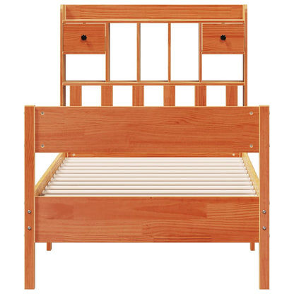 Wax Brown Solid Pine Bookcase Bed Frame 75x190 cm - No Mattress