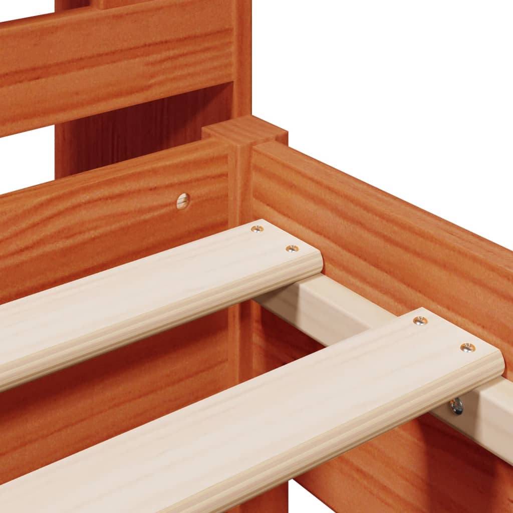 Wax Brown Solid Pine Bookcase Bed Frame 75x190 cm - No Mattress