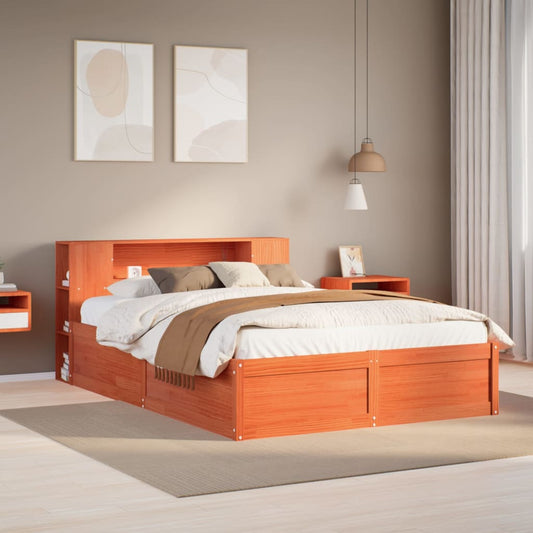 Solid Wood Pine Bed Frame, Wax Brown 160x200 cm (No Mattress)