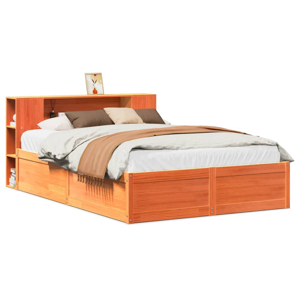 Solid Pine King Bed Frame 150x200 cm - Wax Brown Finish
