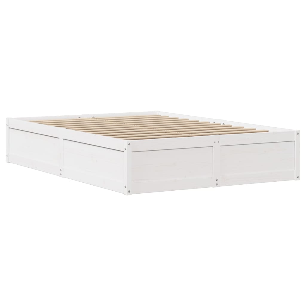 Solid Pine Wood Bed Frame 140x190 cm - White Finish