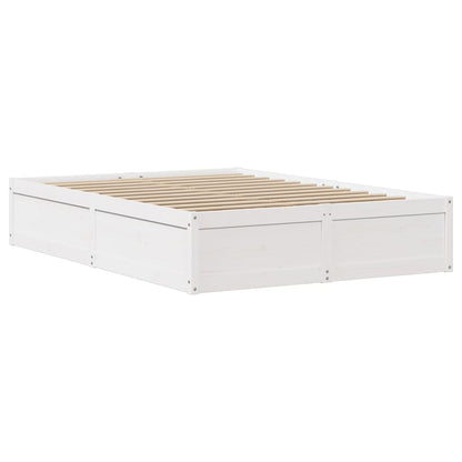 Solid Pine Wood Bed Frame 140x190 cm - White Finish