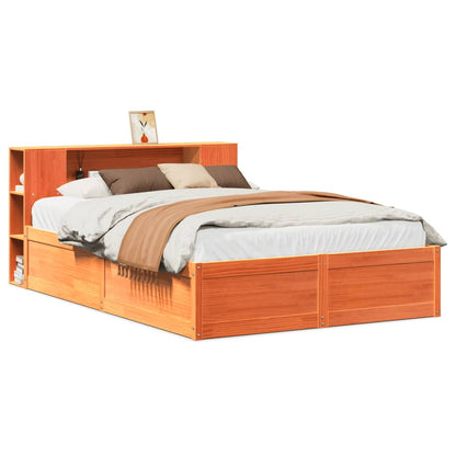 Solid Pine Wood Bed Frame - Wax Brown 140x190 cm (Mattress Excluded)