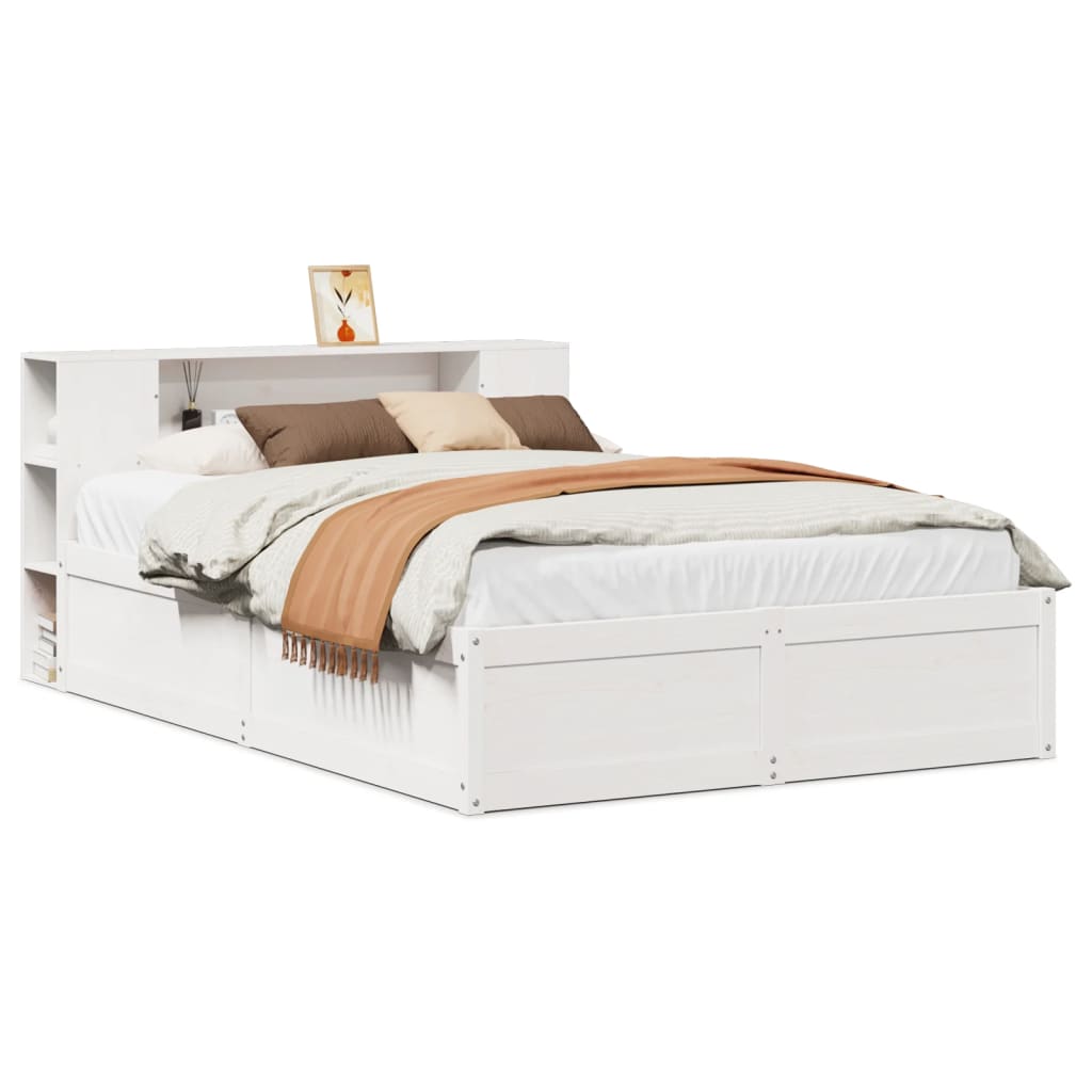 Solid Pine Small Double Bed Frame, White 120x190 cm