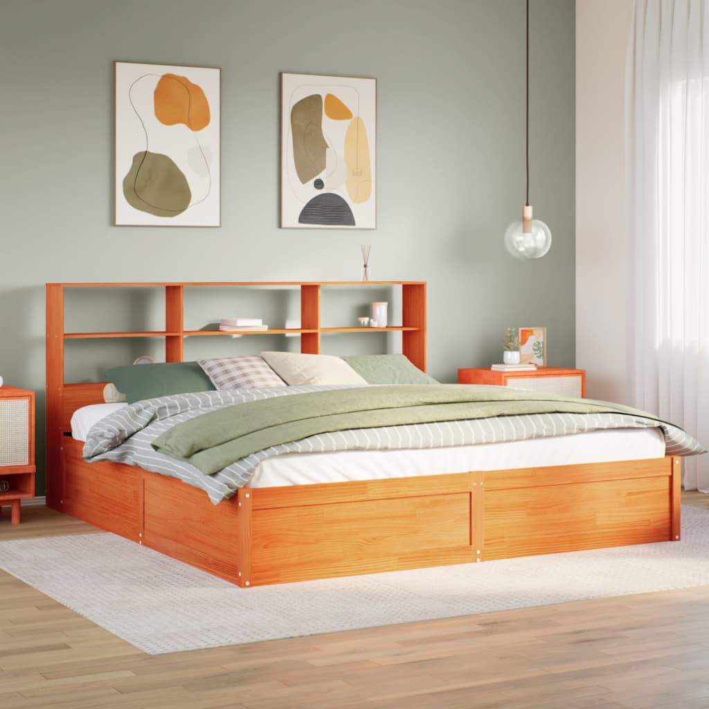 Solid Pine Wood Super King Bed Frame 180x200cm, Wax Brown Finish