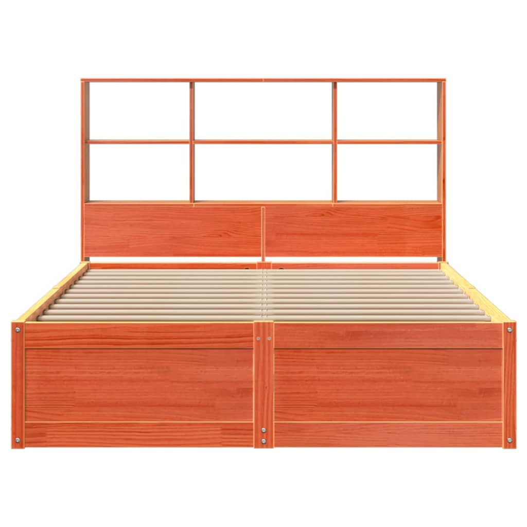 Solid Pine Bed Frame 140x200 cm, Wax Brown Finish (No Mattress)