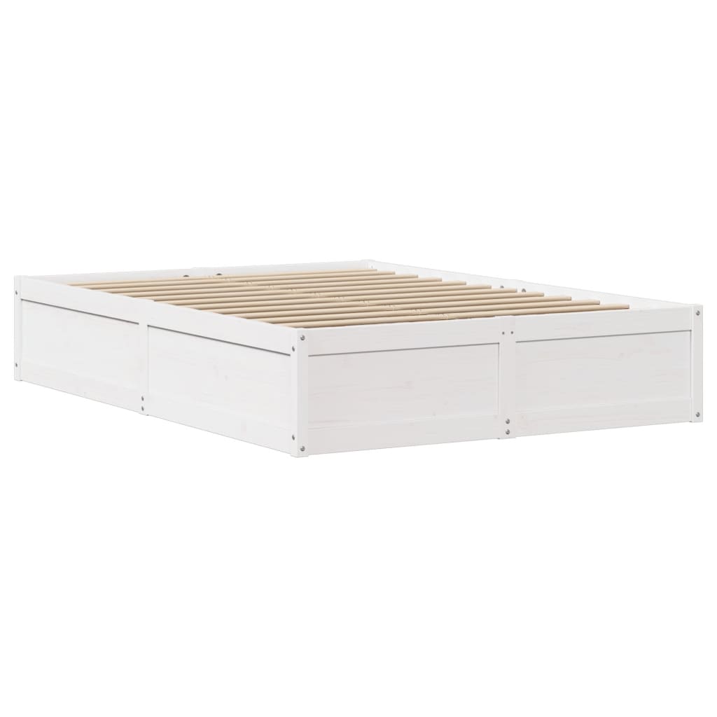 Solid Pine Wood Bed Frame 140x190 cm - White Finish