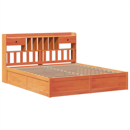 Solid Pine Wood Bed Frame Wax Brown 200x200 cm – No Mattress Included