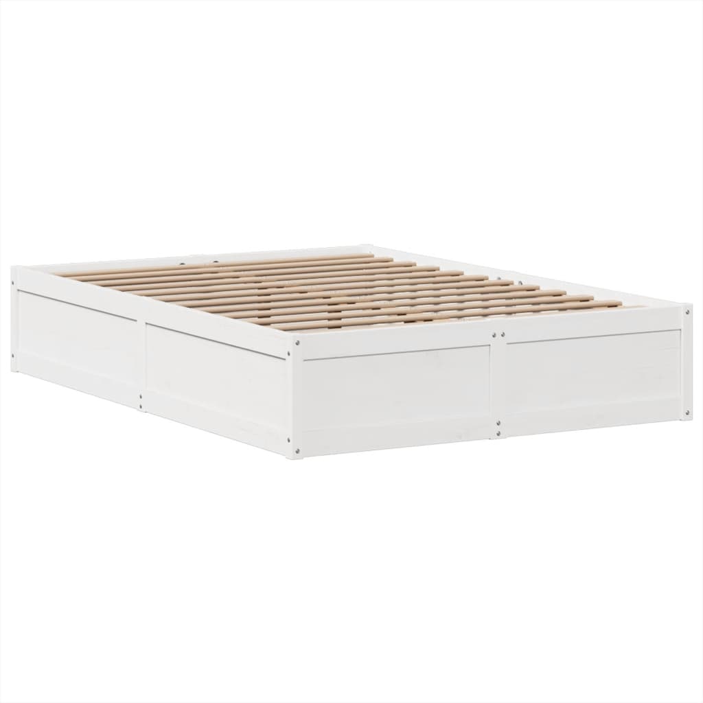 White Solid Pine King Bed Frame 150x200 cm - No Mattress Included