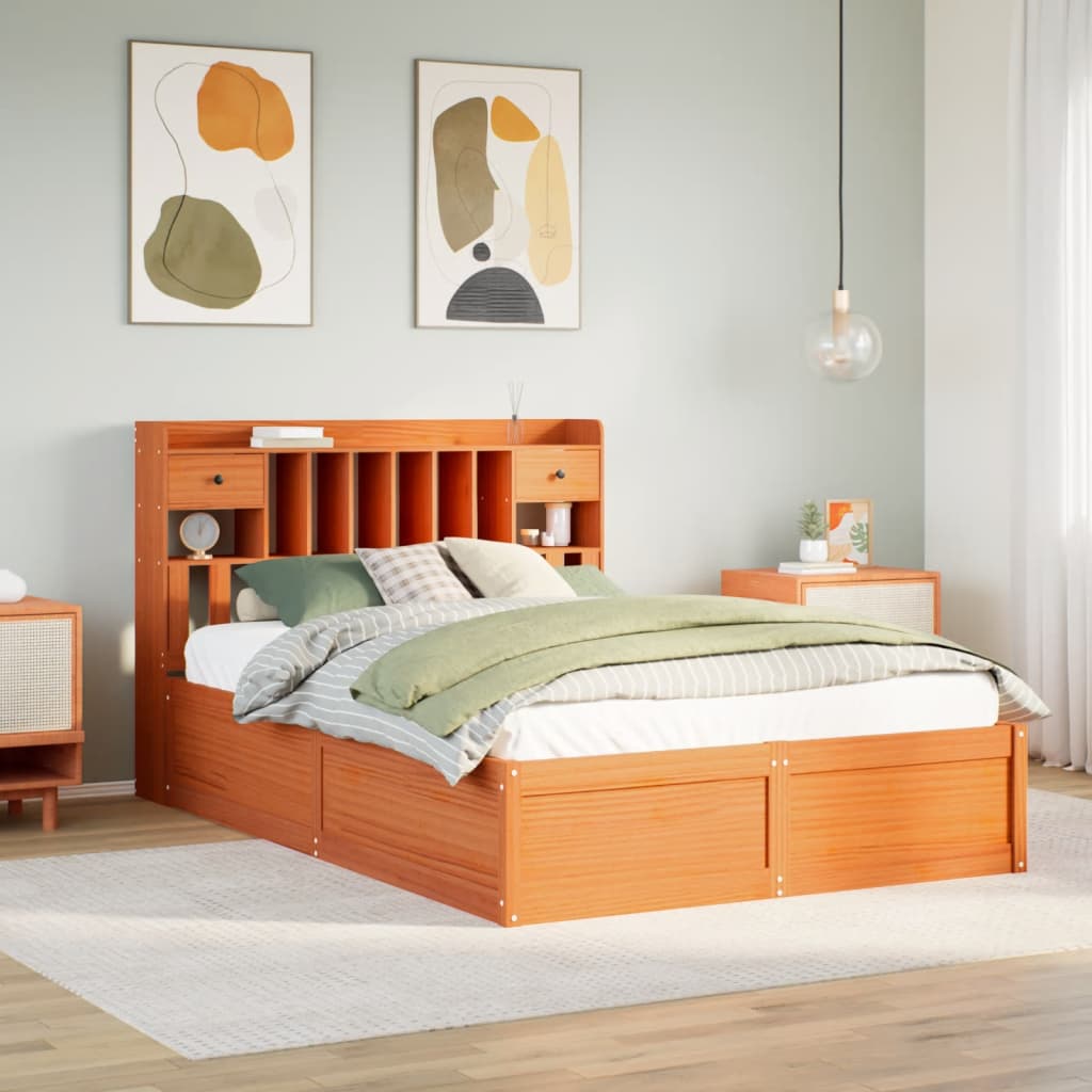 King Size Solid Pine Wood Bed Frame, Wax Brown 150x200 cm