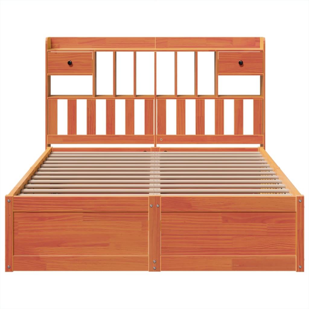 Solid Pine Wood Bed Frame, Wax Brown, 140x200 cm - No Mattress